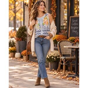 Sundance Extra Small Embroidered Bird Floral Cotton Tank Boho Artisan Sleeveless